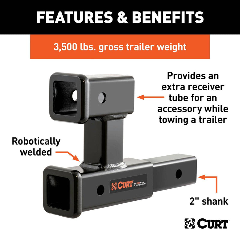 Load image into Gallery viewer, CURT Dual Receiver Extender (2" Shank, 3,500 lb, 5-13/16" Rise)
