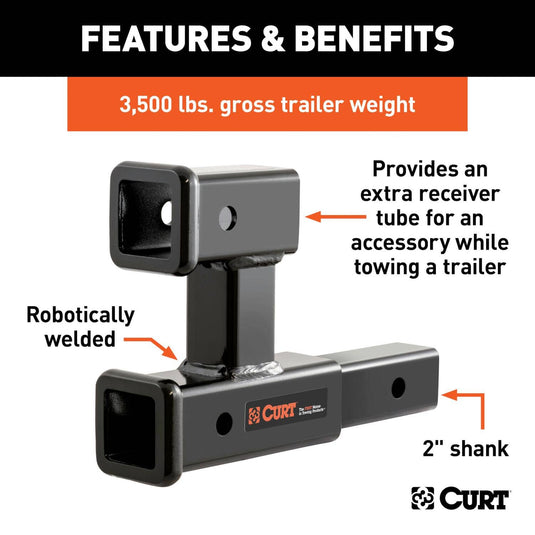 CURT Dual Receiver Extender (2" Shank, 3,500 lb, 5-13/16" Rise)