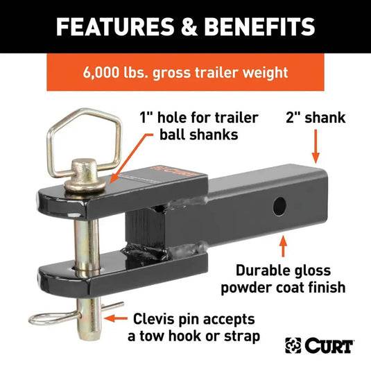 CURT Clevis Pin Ball Mount with 1" Diameter Pin (2" Shank, 6,000 lb)