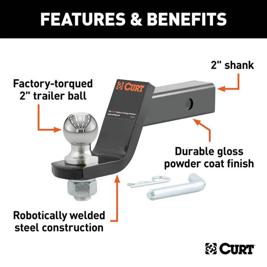 CURT Loaded Ball Mount with 2" Ball, Imported (2" Shank, 7,500 lb, 4" Drop)