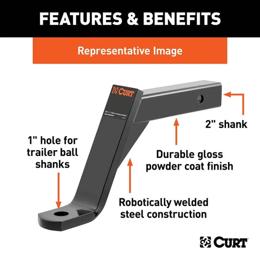 CURT Class 3 Ball Mount, Imported (2" Shank, 5,000 lb, 8" Drop, 11-1/2" Long)