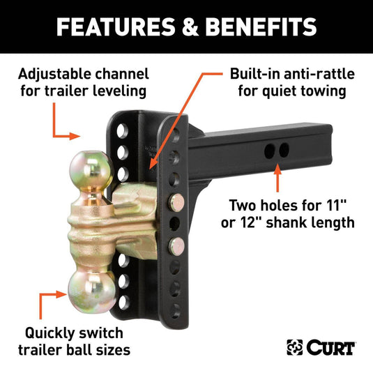 CURT Adjustable Channel Mount with Dual Ball (2" Shank, 14,000 lb, 6" Drop)