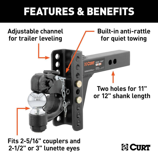 CURT Adjustable Channel Mount with 2-5/16" Ball & Pintle (2" Shank, 13,000 lb)