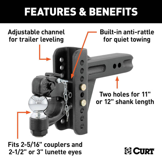 CURT Adjustable Channel Mount with 2-5/16" Ball & Pintle (2-1/2" Shank, 20,000 lb)