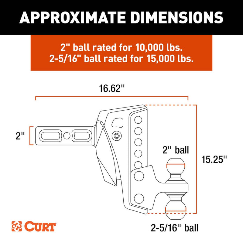 Load image into Gallery viewer, CURT Rebellion XD Adjustable Cushion Hitch (2" Shank, 2", 2-5/16" Balls, 15K)
