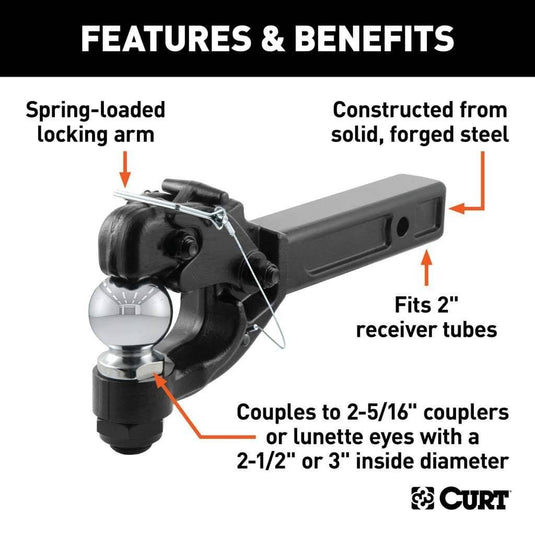 CURT Receiver-Mount Ball & Pintle Hitch (2" Shank, 2-5/16" Ball, 12,000 lb)