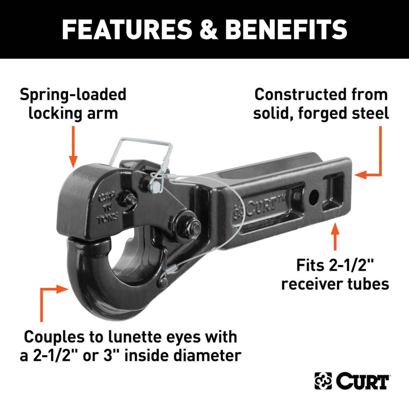 Load image into Gallery viewer, CURT Receiver-Mount Pintle Hook (2-1/2" Shank, 20,000 lb, 2-1/2" Lunette Rings)
