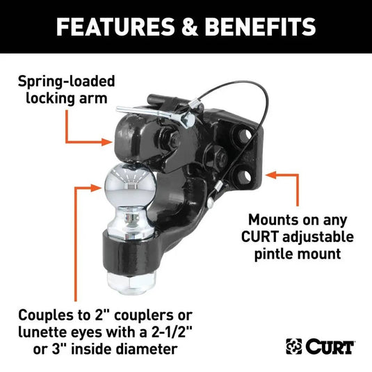 CURT Ball & Pintle Hitch (2" Ball, 10,000 lb Ball Capacity)