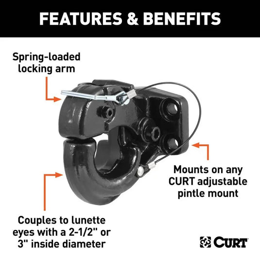 CURT Pintle Hook (20,000 lb, 2-1/2" or 3" Lunette Rings)
