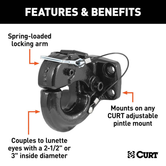 CURT Pintle Hook (30,000 lb, 2-1/2" or 3" Lunette Rings)