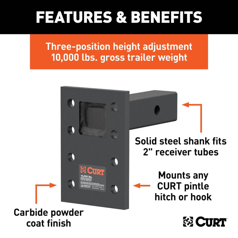 Load image into Gallery viewer, CURT Adjustable Pintle Mount (2" Shank, 10,000 lb, 7" High, 6" Long)

