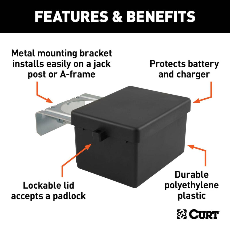 Load image into Gallery viewer, CURT 5" x 3-1/4" x 3-7/8" Lockable Breakaway Battery Case with Metal Bracket
