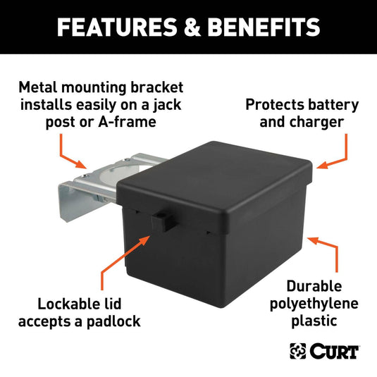 CURT 5" x 3-1/4" x 3-7/8" Lockable Breakaway Battery Case with Metal Bracket