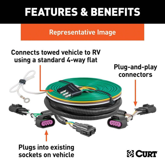 CURT Custom Towed-Vehicle RV Wiring Harness, With LED Taillights and Backup Sensors - 2021-2023 Ford F-150