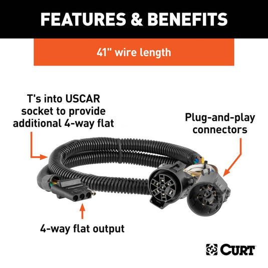 CURT 4-Flat Custom Wiring (t's Into Uscar) — 1997-2026 Multi-Vehicle - CUR-55384 - Absolute Autoguard