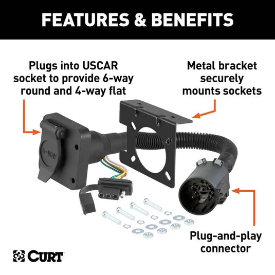 CURT Dual Output 6 & 4-Way Connector (plugs Into Uscar) - CUR-55664 - Absolute Autoguard