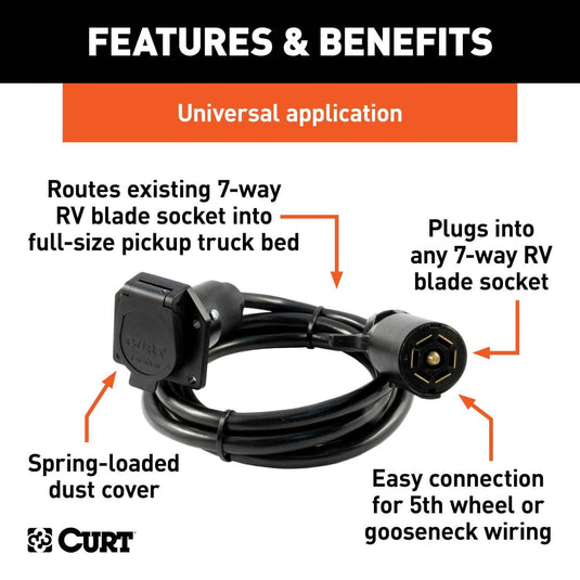 CURT 7' 7-Way RV Blade Extension Harness (Routes to Truck Bed)