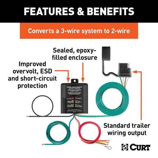 CURT Powered 3-to-2-Wire Taillight Converter, Part 56496