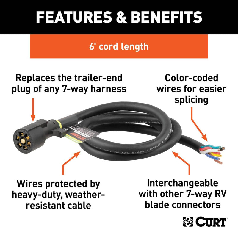 Load image into Gallery viewer, CURT Replacement 7-Way RV Blade with 6' Wires (Trailer Side)
