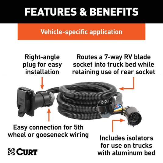 CURT 10' Custom Wiring Extension Harness — 2015-2026 Ford - CUR-57010 - Absolute Autoguard