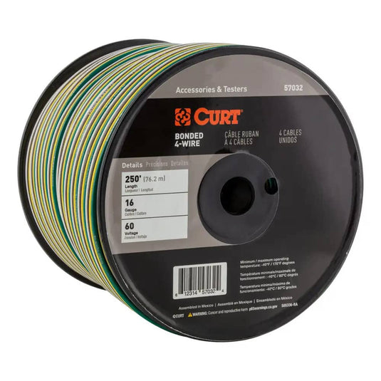 CURT Automotive Primary Wire, 4-Bond White, Brown, Yellow, Green 250' Spool