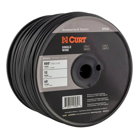 CURT Automotive Primary Wire, Black 500' Spool