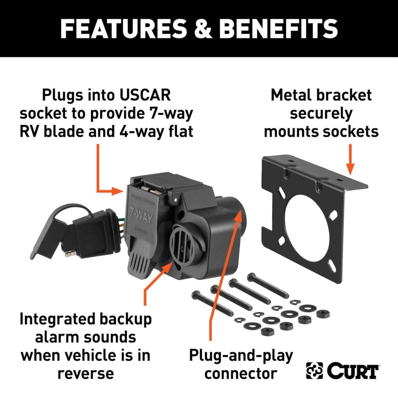 Load image into Gallery viewer, CURT Dual-Output 7 &amp; 4-Way Connector with Backup Alarm (Plugs into USCAR) - Requires a Factory USCAR Socket
