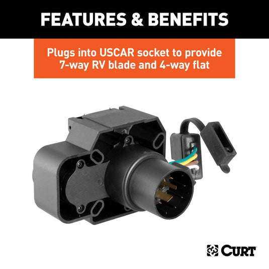 CURT Dual-Output 7 & 4-Way Connector with Backup Alarm (Plugs into USCAR) - Requires a Factory USCAR Socket