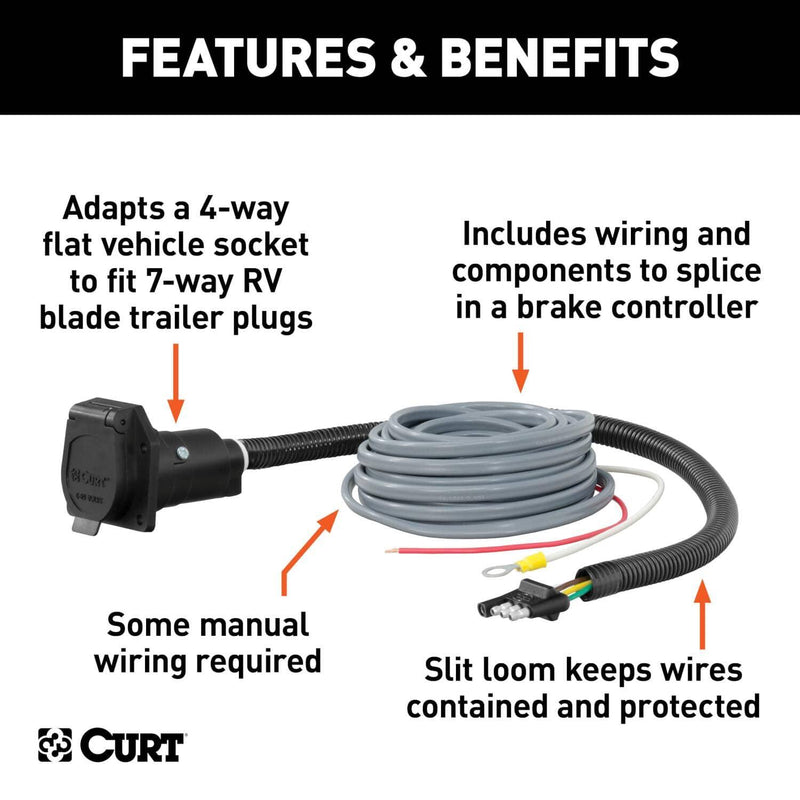 Load image into Gallery viewer, CURT 4-Way Flat Electrical Adapter with Brake Controller Wiring
