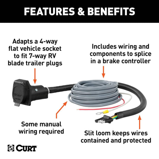 CURT 4-Way Flat Electrical Adapter with Brake Controller Wiring