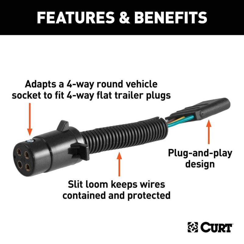 Load image into Gallery viewer, CURT Electrical Adapter (4-Way Round Vehicle to 4-Way Flat Trailer, Part 57224)
