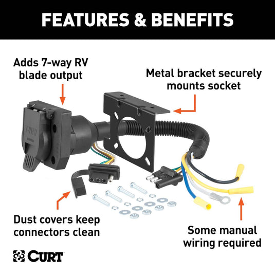 CURT Dual-Output Electrical Adapter (Adds 7-Way RV Blade to 4-Way Flat)