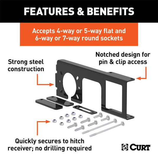 CURT Easy-Mount Wiring Brackets for 4 or 5-Flat & 6 or 7-Round (2" Receiver, 10-Pack)