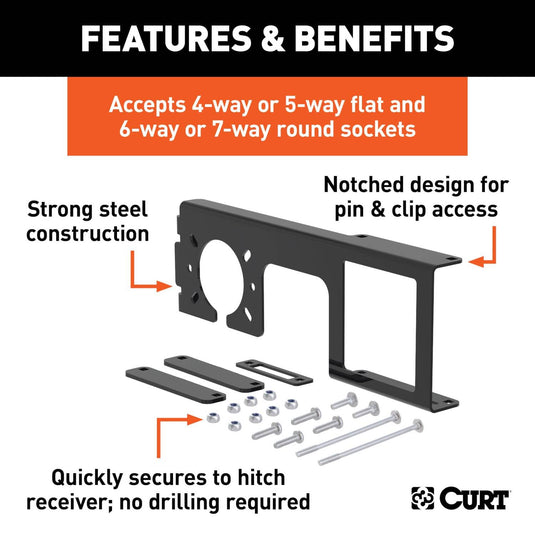 CURT Easy-Mount Wiring Bracket for 4 or 5-Flat & 6 or 7-Round (2-1/2" Receiver)