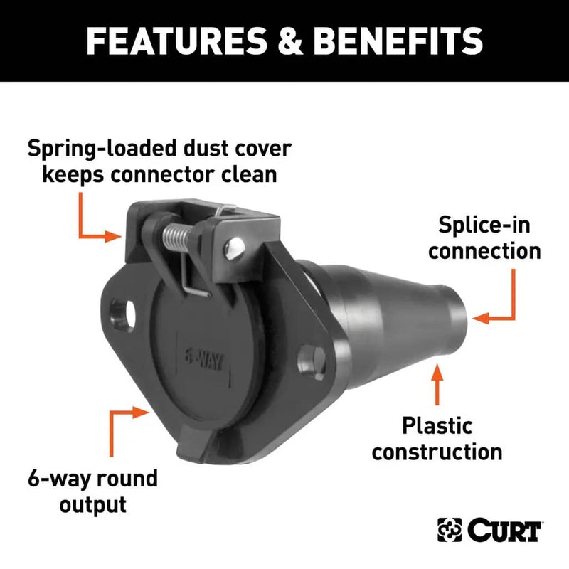 Load image into Gallery viewer, CURT 6-Way Round Connector Socket (Vehicle Side, Black Plastic)
