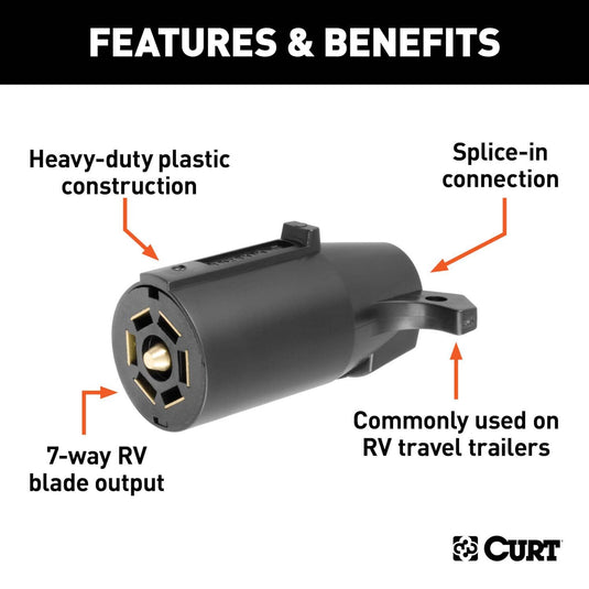 CURT 7-Way RV Blade Connector Plug (Trailer Side, Black Plastic)