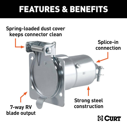 CURT 7-Way RV Blade Connector Socket (Vehicle Side, Diecast Metal)