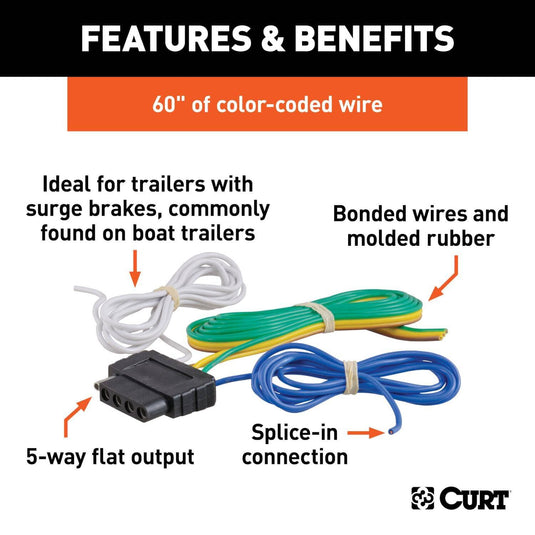 CURT 5-Way Flat Connector Socket with 60" Wires (Vehicle Side)