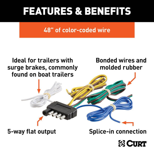 CURT 5-Way Flat Connector Plug with 48" Wires (Trailer Side)