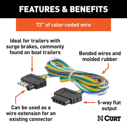 CURT 5-Way Flat Connector Plug & Socket with 72" Wires