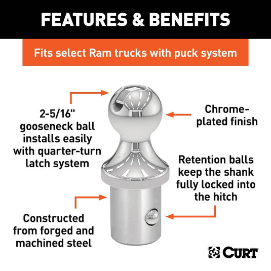 CURT OEM Puck System 2-5/16" Gooseneck Ball, Ram (30K)