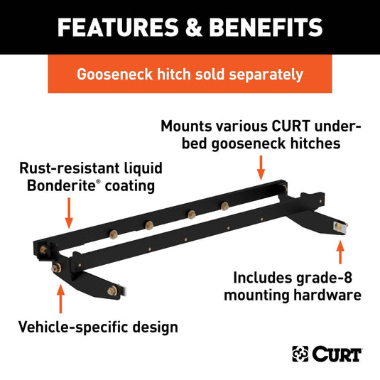 CURT Double Lock Gooseneck Installation Brackets (Drilling Required), Excluding Cab & Chassis (Silverado 3500 HD, Sierra 3500 HD) - 2011-2019 Chevrolet Silverado 2500 HD/3500 HD & GMC Sierra 2500 HD/3500 HD