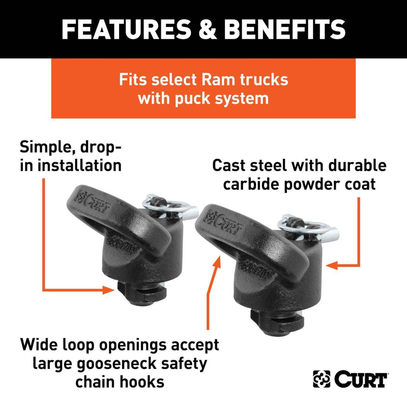 Load image into Gallery viewer, CURT OEM Puck System Gooseneck Safety Chain Anchors (30K), With 5th Wheel Prep Package - 2013-2027 Ram 2500/3500
