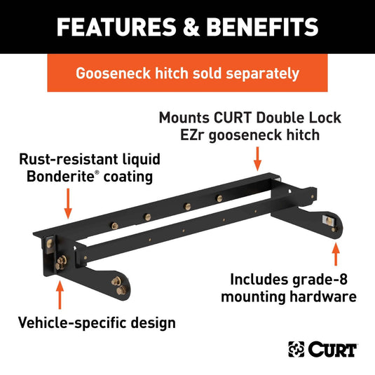 CURT Double Lock EZr Gooseneck Installation Brackets, Excluding Cab & Chassis (Silverado 3500 HD, Sierra 2500 HD, Sierra 3500 HD) - 2011-2019 Chevrolet Silverado 2500 HD/3500 HD & GMC Sierra 2500 HD/3500 HD