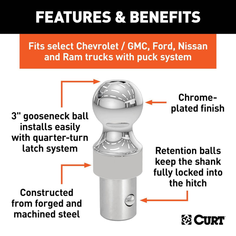 Load image into Gallery viewer, CURT OEM Puck System 3" Gooseneck Ball, Chevrolet, Ford, GMC, Nissan, Ram (30K)
