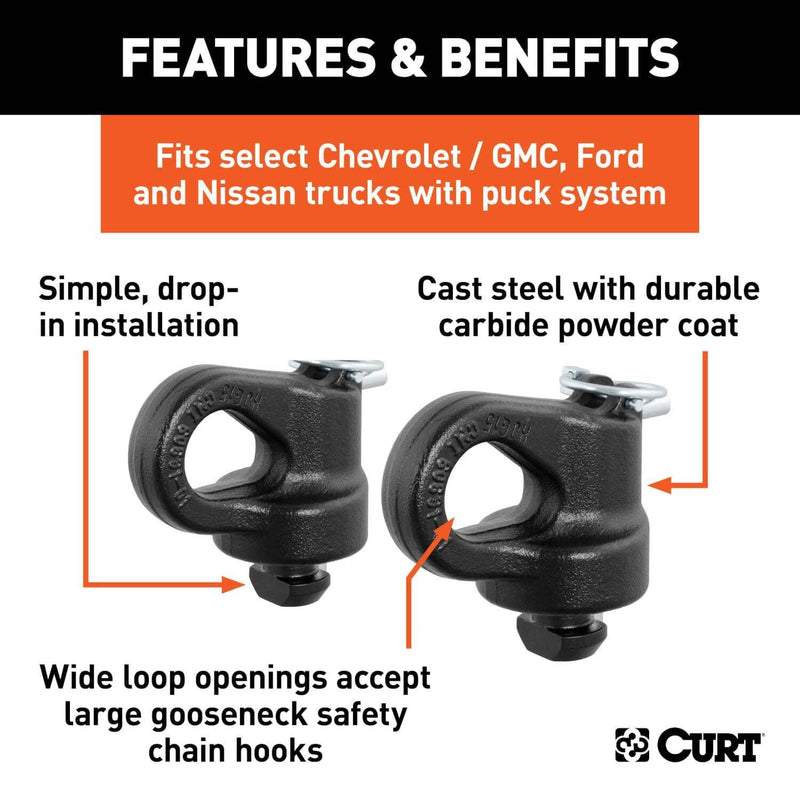 Load image into Gallery viewer, CURT OEM Puck System Gooseneck Safety Chain Anchors (38K), With 5th Wheel Prep Package - Select 2013-2027 Ford, 2016-2026 Chevrolet &amp; GMC, 2016-2024 Nissan Models (see fitment table)

