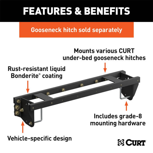 CURT Double Lock EZr Gooseneck Installation Brackets, Excluding Cab & Chassis (Silverado 3500 HD, Sierra 3500 HD) - 2020-2026 Chevrolet Silverado 2500 HD/3500 HD & GMC Sierra 2500 HD/3500 HD