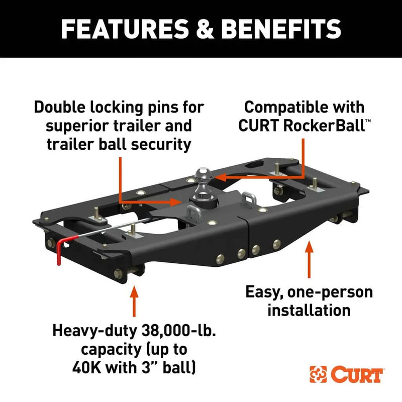 Load image into Gallery viewer, CURT PowerHaul Double Lock Gooseneck Hitch (38K), Excluding Cab &amp; Chassis (F-350 Super Duty, F-450 Super Duty); Excluding 5th Wheel Prep Package - 2017-2027 Ford F-250 Super Duty/F-350 Super Duty/F-450 Super Duty
