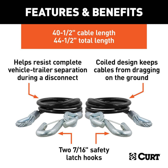 CURT 42" Safety Cables with 2 Snap Hooks (5,000 lb, Vinyl-Coated, 2-Pack)