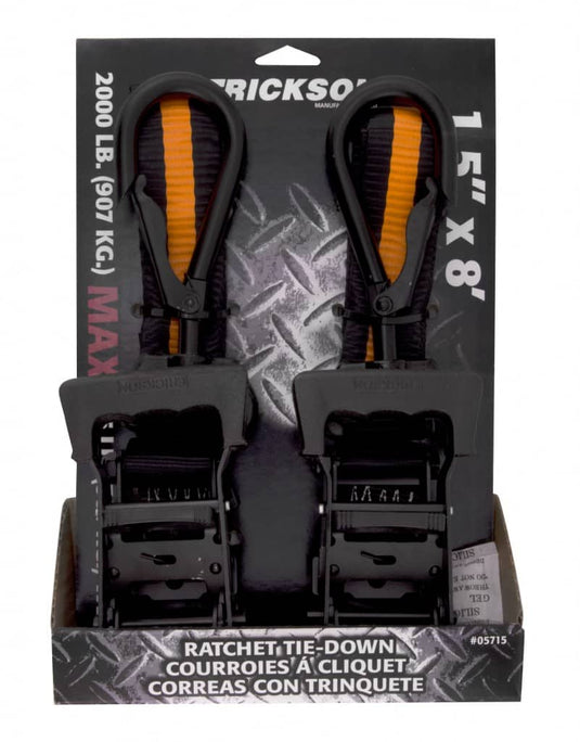 Erickson Ratcheting Tie-down Big Hook (2) 1.5" X 8' - 2000 Lb. - ERI-05715-FR - Absolute Autoguard